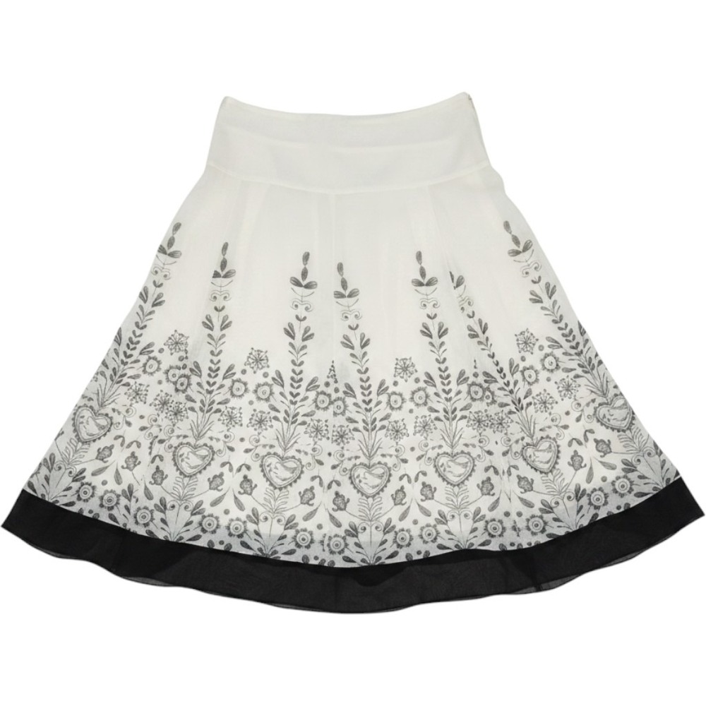 Michel USA Vintage Y2K Black Cream Floral Heart Midi Skirt‎ Tie Back Small